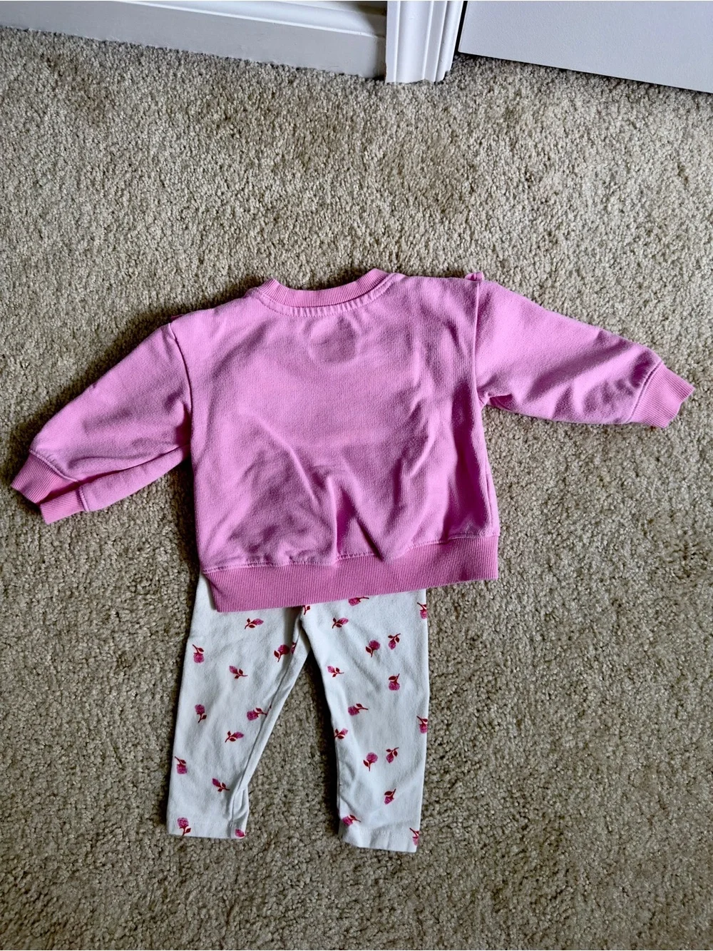 Cat & Jack Pink Ruffle Sweatshirt with White Rose-Print Leggings